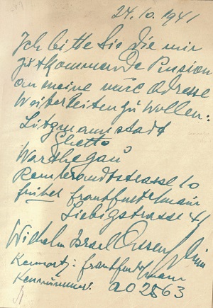 Assenheim, Wilhelm,Schreiben 1941_x290
